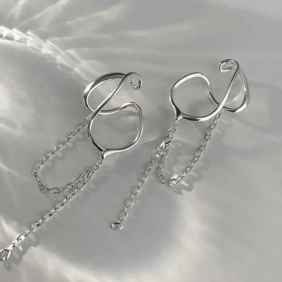 925 Sterling Silver Earring Cuffs Tassel Drop Ear Cuff No Pierce Earrings - Picture 3 of 6